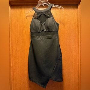 Emerald Sundae Black Halter Mini Dress with Sheer Insets